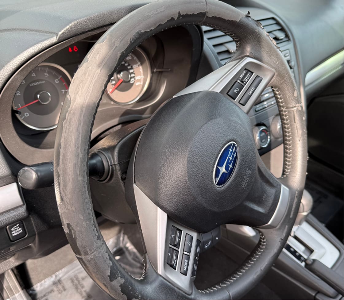 Interior scuff damage before insurance claim repair
