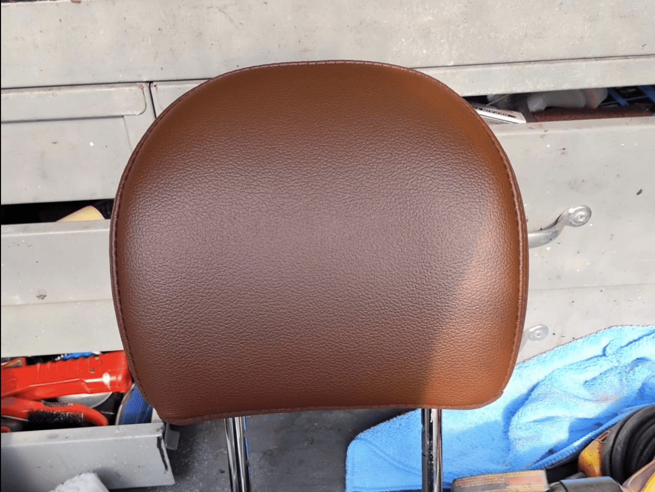 Leather headrest restored by Harrisburg area technician