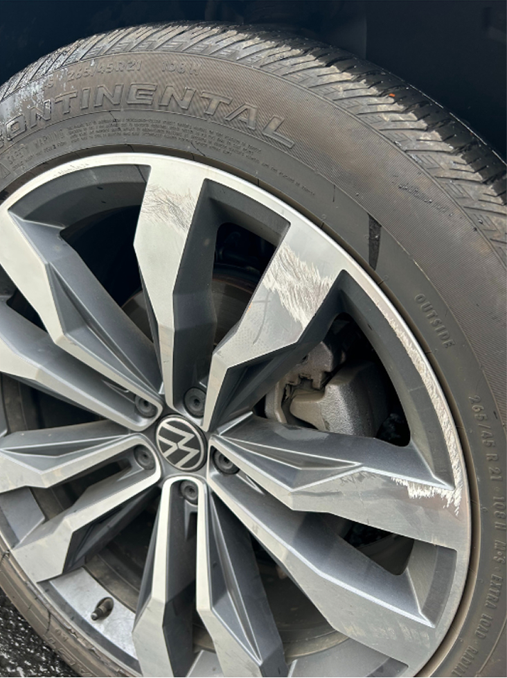 Scraped alloy rim before wheel repair in York PA